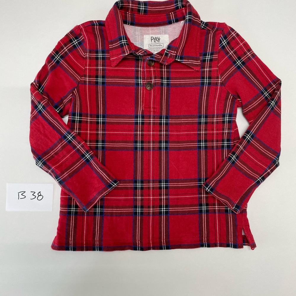 Little Sleepies holiday plaid long sleeve polo